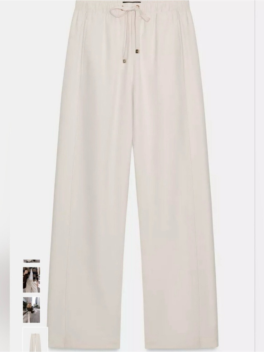 ZARA Cream Off-White Wide Leg Elastic Waist Drawstring Pants XS (Fits Small) - Picture 3 of 11